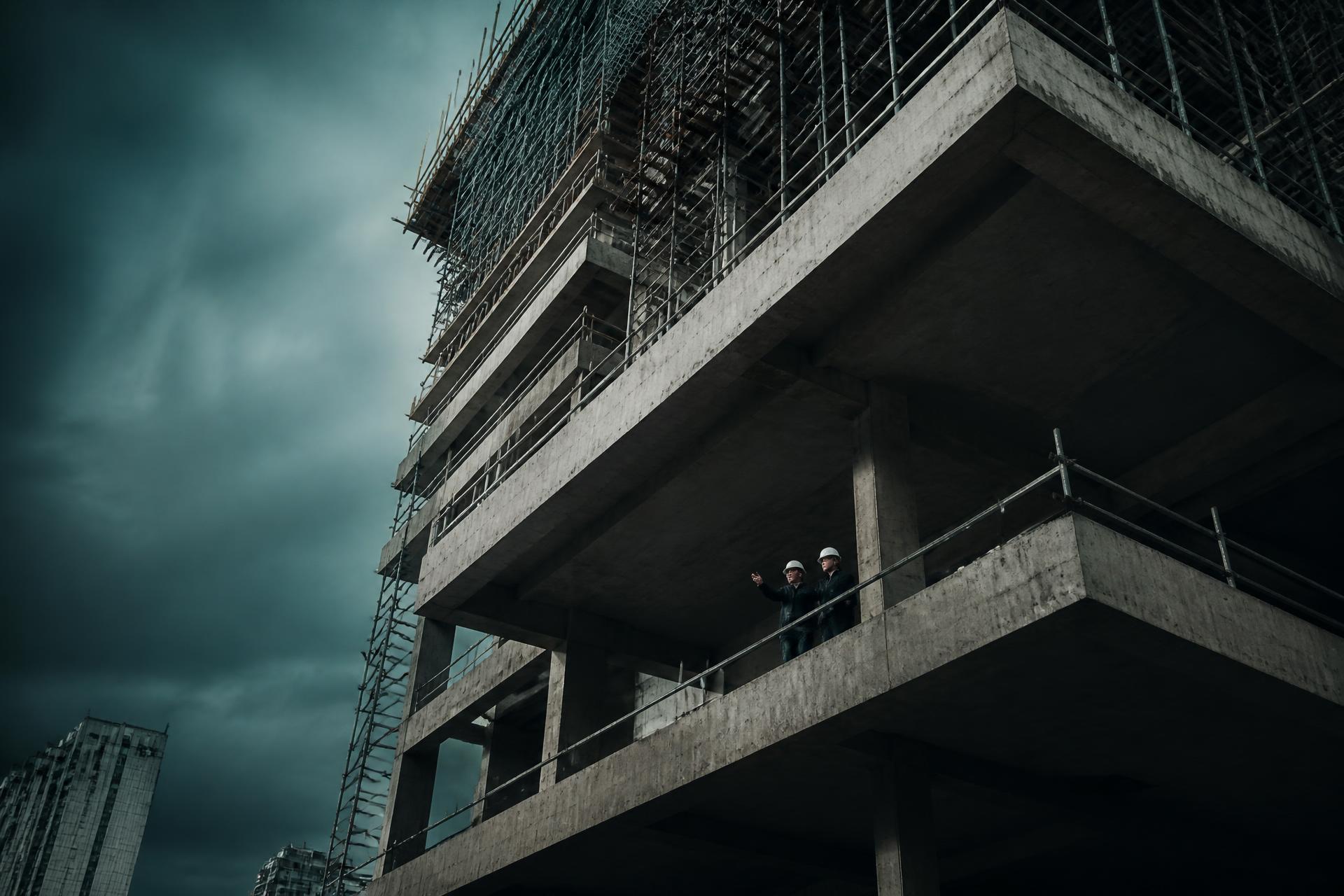 Engenheiros em obra de estrutura de concreto em São Paulo